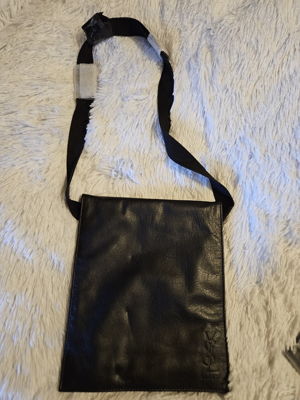 Yves Beaute Saint Laurent Black Leather  Crossbody with Embossed YSL